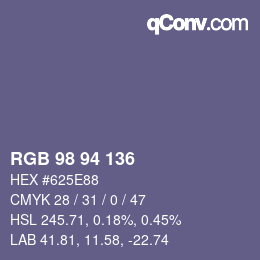 Code couleur: RGB 98 94 136 | qconv.com