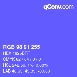 Farbcode: RGB 98 91 255 | qconv.com