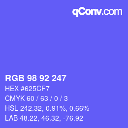 Farbcode: RGB 98 92 247 | qconv.com