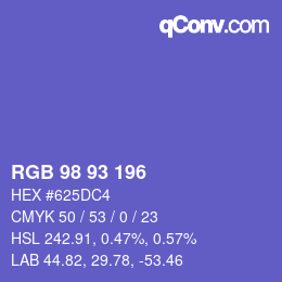 Farbcode: RGB 98 93 196 | qconv.com