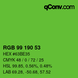 カラーコード: RGB 99 190 53 | qconv.com