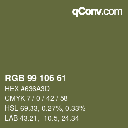 Color code: RGB 99 106 61 | qconv.com