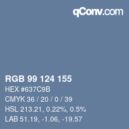 Código de color: RGB 99 124 155 | qconv.com