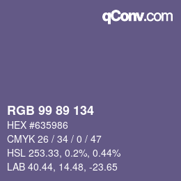 Code couleur: RGB 99 89 134 | qconv.com