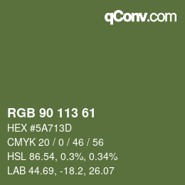 Color code: RGB 90 113 61 | qconv.com