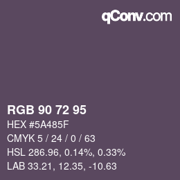 Color code: RGB 90 72 95 | qconv.com