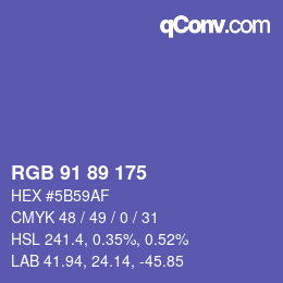 Código de color: RGB 91 89 175 | qconv.com