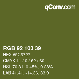 Color code: RGB 92 103 39 | qconv.com