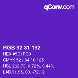 Color code: RGB 92 31 192 | qconv.com