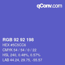 カラーコード: RGB 92 92 198 | qconv.com