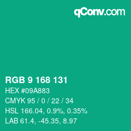 Código de color: RGB 9 168 131 | qconv.com