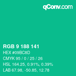 Color code: RGB 9 188 141 | qconv.com