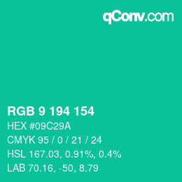 Code couleur: RGB 9 194 154 | qconv.com