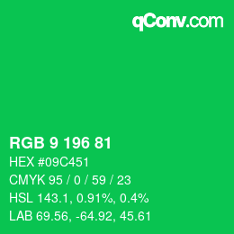 カラーコード: RGB 9 196 81 | qconv.com