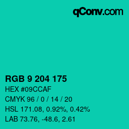 Code couleur: RGB 9 204 175 | qconv.com