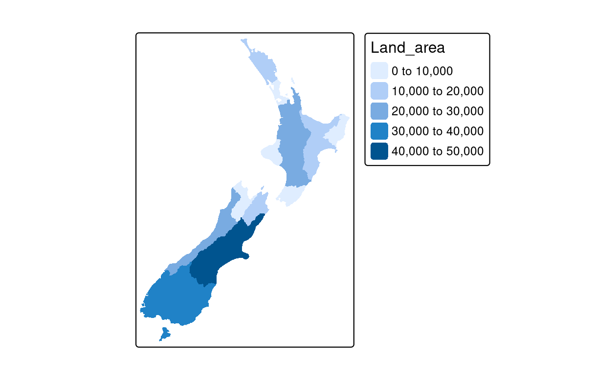 Comparison of base (left) and tmap (right) handling of a numeric color field.