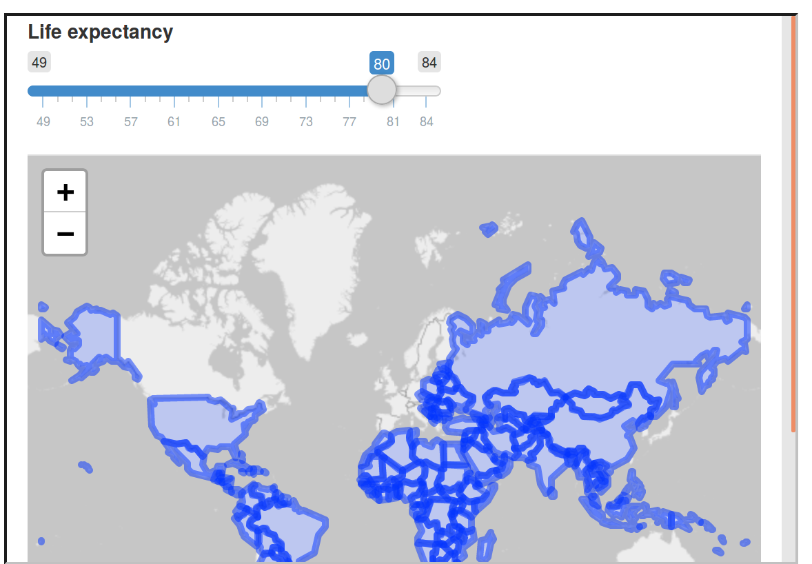 Screenshot showing minimal example of a web mapping application created with shiny.