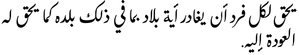يحق لكل فرد أن يغادر أية بلاد بما في ذلك بلده كما يحق له العودة إليه.