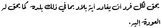 يحق لكل فرد أن يغادر أية بلاد بما في ذلك بلده كما يحق له العودة إليه.