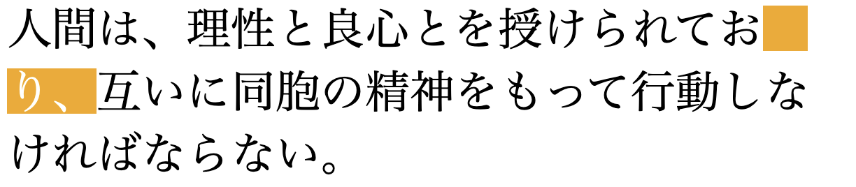 人間は、理性と良心とを授けられており、互いに同胞の精神をもって行動しなければならない。
