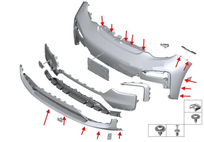 BMW i3 front bumper fixing diagram