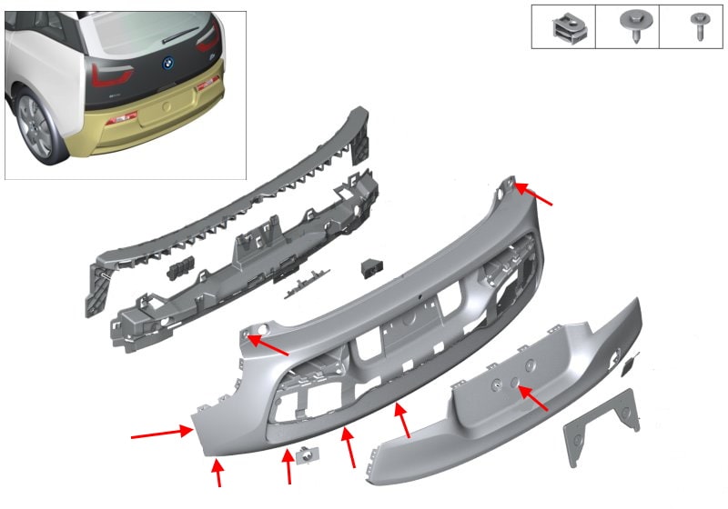 BMW i3 front bumper fixing diagram