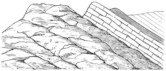 Fig. 96. Lagen, opgeheven op eene eruptiefmassa.