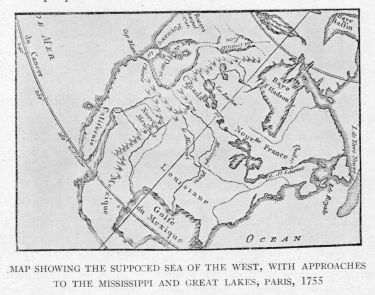 MAP SHOWING THE SUPPOSED SEA OF THE WEST, WITH APPROACHES TO THE MISSISSIPPI AND GREAT LAKES, PARIS, 1755