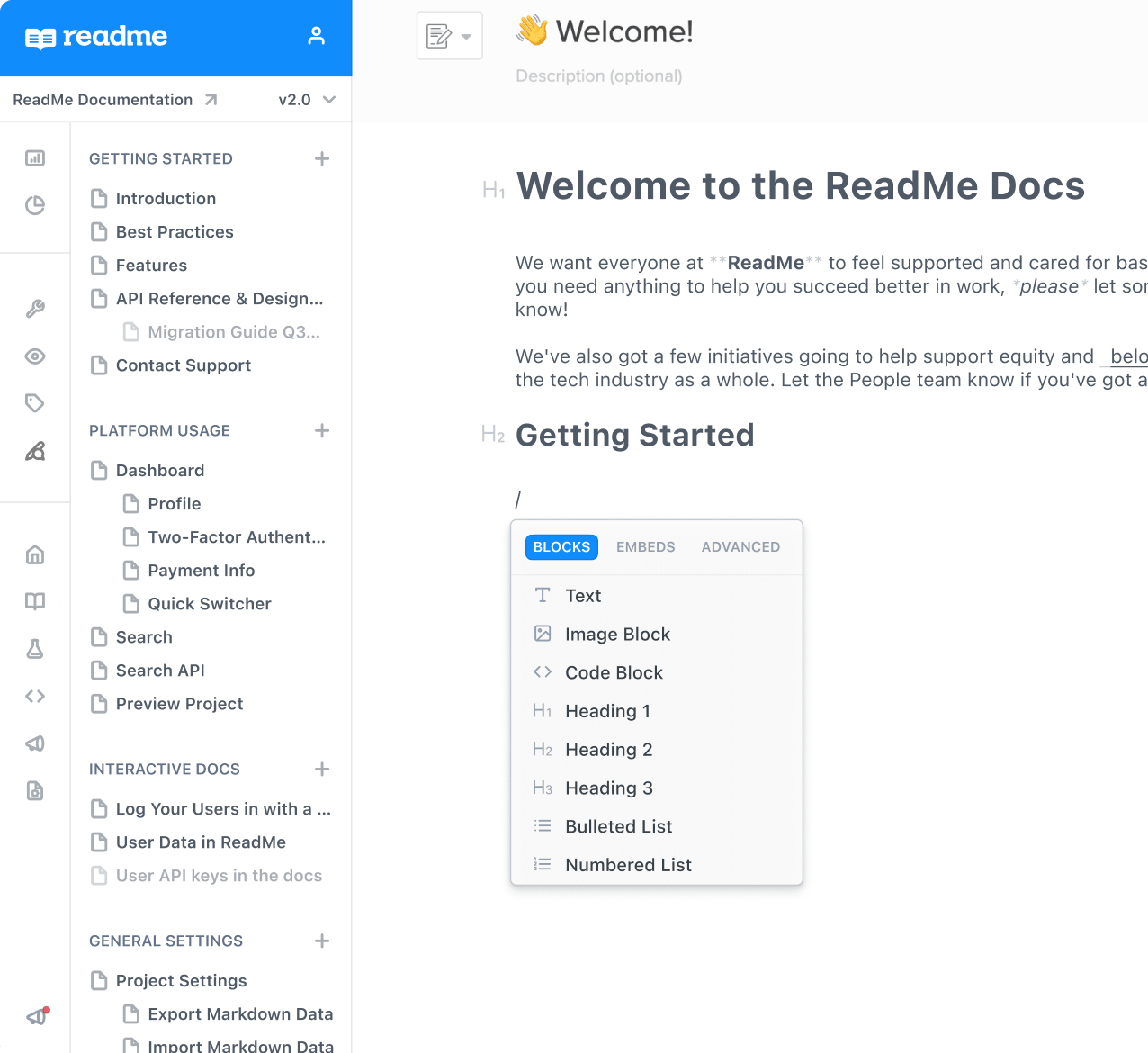 ReadMe markdown editor UI