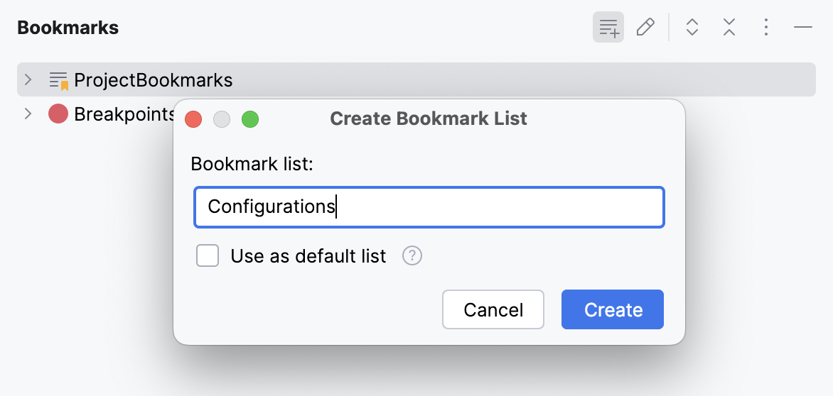 Creating new bookmark list