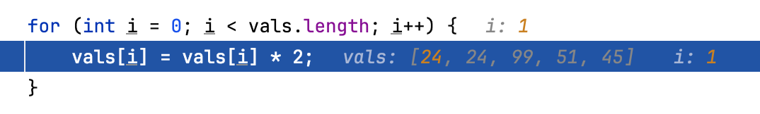 Inline values of the variables change with each step