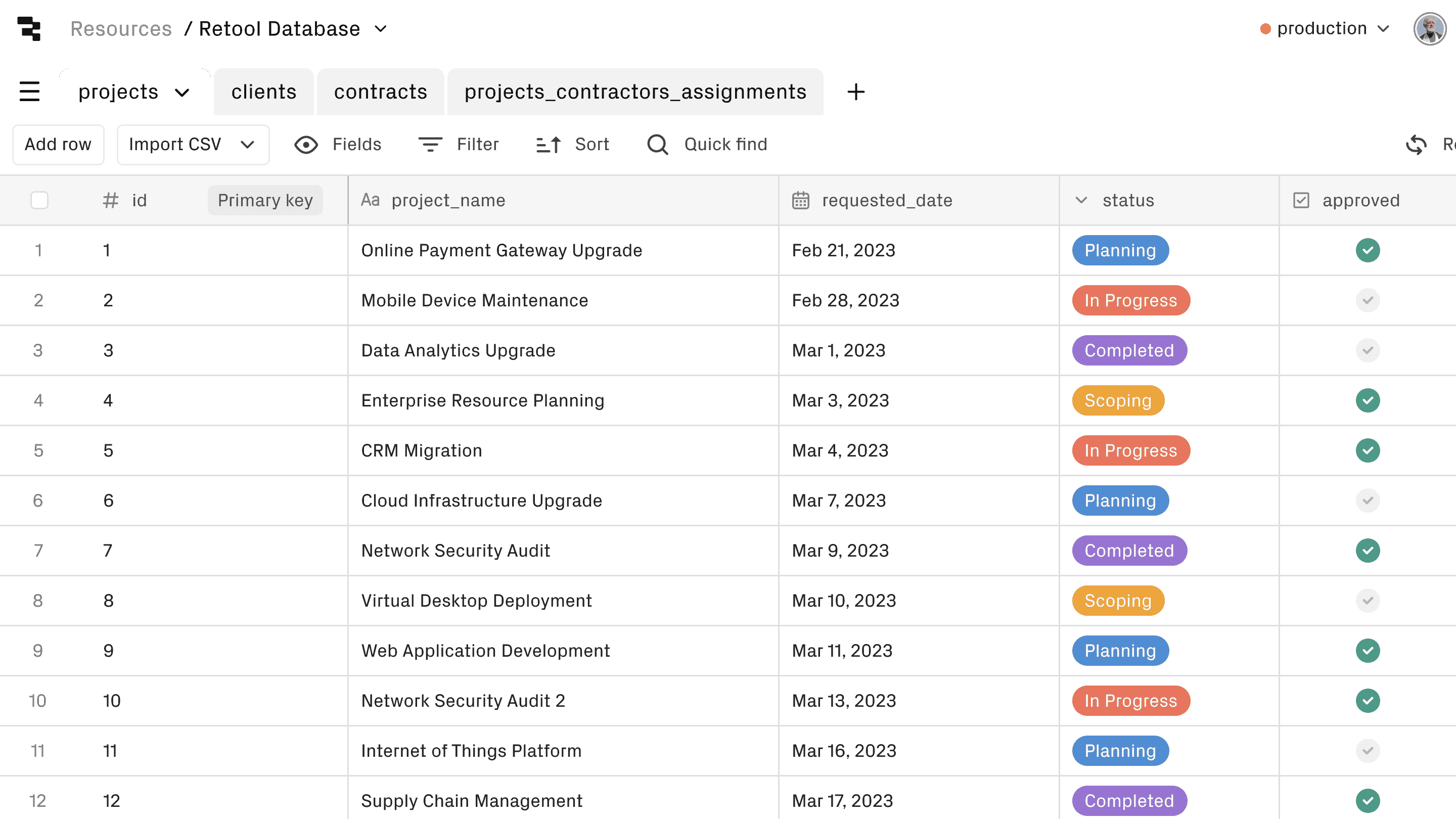 A demo showing Retool Database