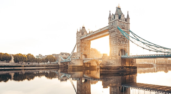 London skyline sunset with view of the Tower Bridge