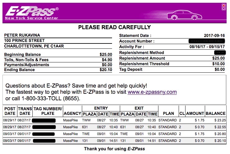 E Zpass Account Number On