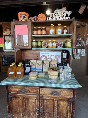 Photo of Swan Pumpkin Farm - Franksville, WI, US. Local honey and jams for sale in the little store