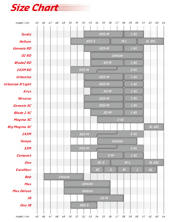 lazer helmet sizing chart