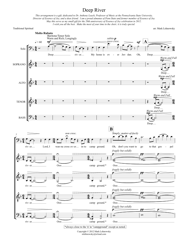 Deep River (arr. Mark Lehnowsky) Digital Sheet Music