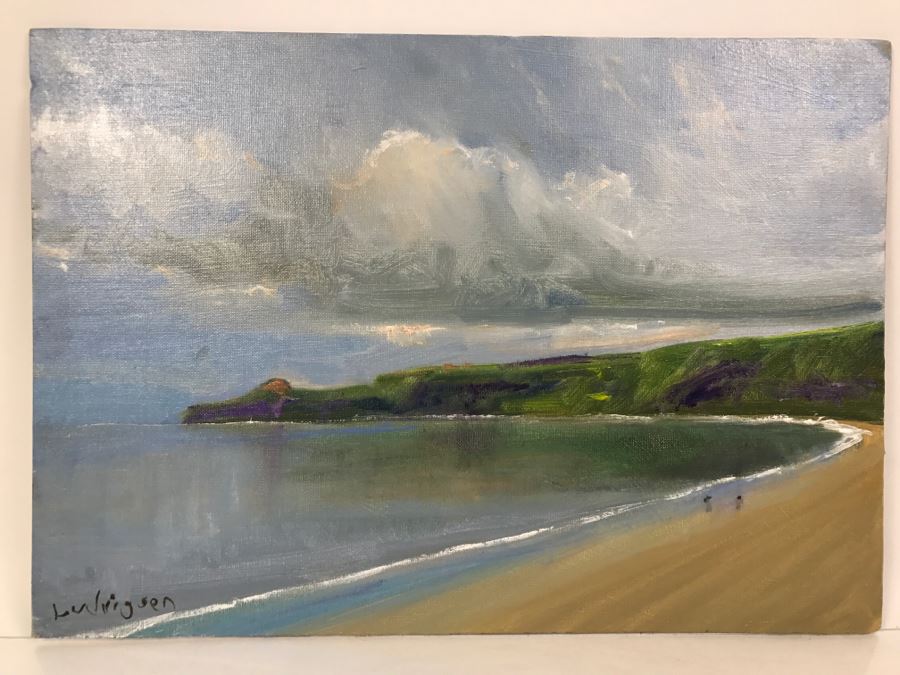 Original Plein Air Oil Painting By Malcolm Ludvigsen (British Mathematician And Plein Air Painter) UK Artist Runswick Bay 20'W x 14'H