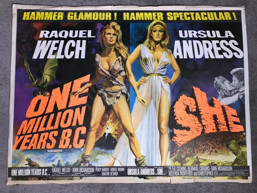 Vintage Litho Movie Poster Raquel Welch 'One Million Years B.C.' And Ursula Andress 'She' - Some Edge Tears