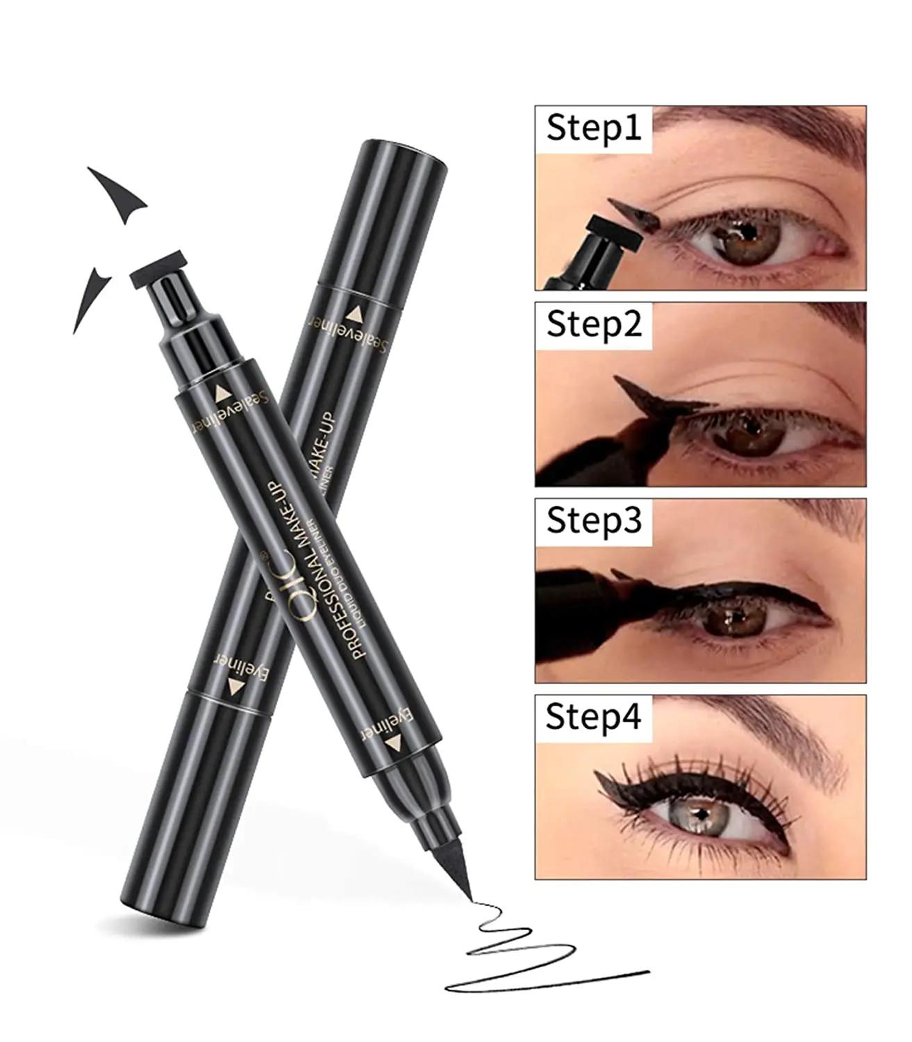 Dual Ended Black Liquid Eyeliner-2 In 1 Winged Cat Eye Stamp&Felt-Tip  Eyeliner Pen,Waterproof,Smudge Proof Eye Makeup Tool - Buy Dual Ended Black Liquid  Eyeliner,2 In 1 Winged Cat Eye Stamp & Felt-Tip