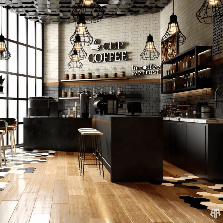 Black Coffee Store Interior Design Modern Cafe Dark Color Bar Counter - Buy  Black Coffee Shop Design,Dark Color Cafe Decoration,Custom High-end Counter  And Table Product on 