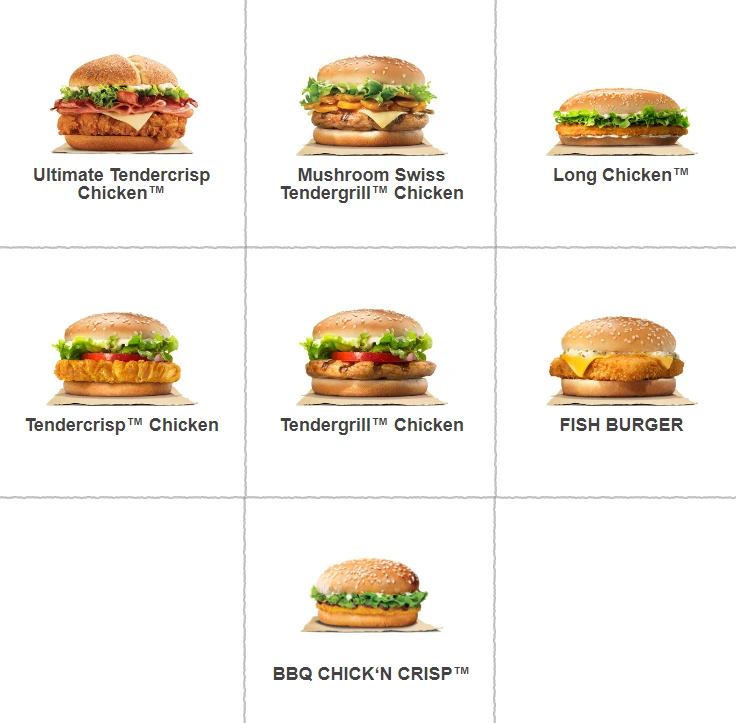 Burger King Chicken & Fish Burgers