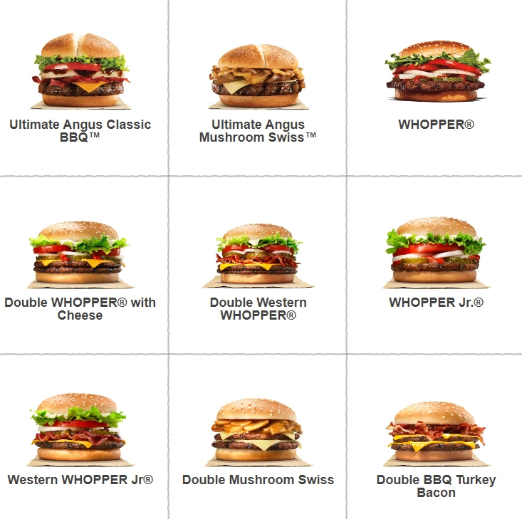 Burger King Beef Burgers Menu