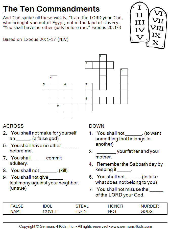 Ten Commandments Word Search