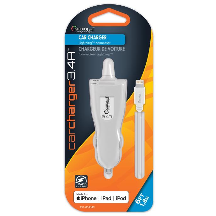 PowerUp! Charge On™ MFI Apple Lightning™ USB 3.4A Car Charger