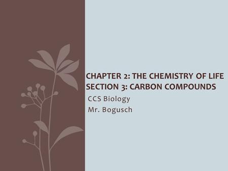 Chapter 2: The Chemistry of Life Section 3: Carbon Compounds