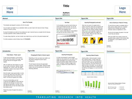 TRANSLATING RESEARCH INTO HEALTH Title Authors Affiliations Abstract Introduction Figure title FIGURE #. Figure legend FIGURE #. Figure legend FIGURE #.