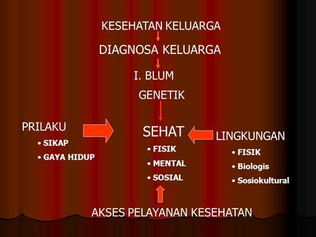 DIAGNOSA KELUARGA KESEHATAN KELUARGA I. BLUM GENETIK PRILAKU SEHAT