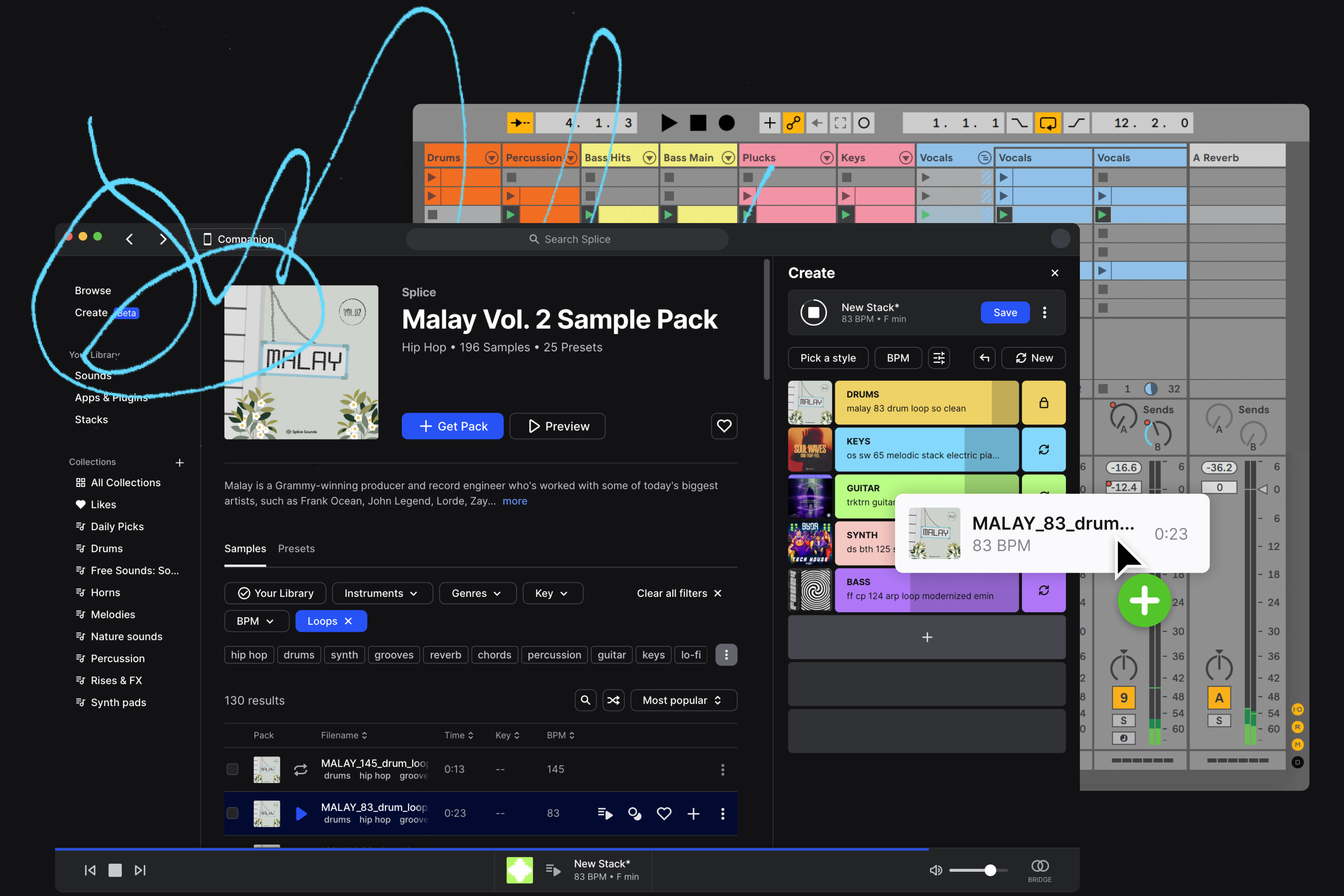 screenshot of splice desktop app with a DAW