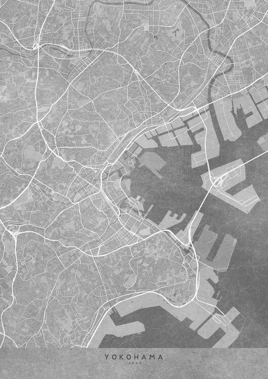 Map of Map of Yokohama center (Japan) in gray vintage style ǀ Maps of ...